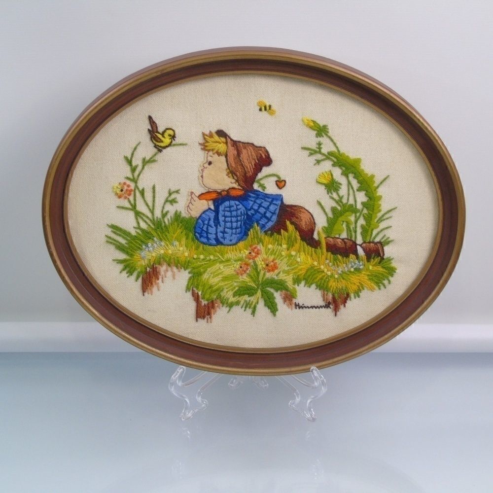 Vintage HUMMEL Boy With Bird Needlecraft Picture